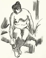 Josef Herman Ra, Seated female nude, pen and ink
