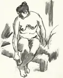 Josef Herman Ra, Seated female nude, pen and ink