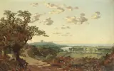 Edward H. Niemann, Landscape with Windsor castle in the distance, oil on board