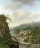 Arnoldus Johannes Eymer, Figures by a water mill, oil on canvas