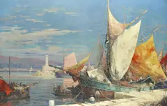 Pierre-Paul Emiot, Port de Saint Tropez, Cote d'Azur, oil on canvas