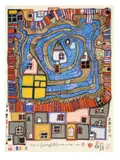 Wasserende am Dach by Friedensreich Hundertwasser, 1985, Farbholzschnitt auf Japan, sold Jun 2010