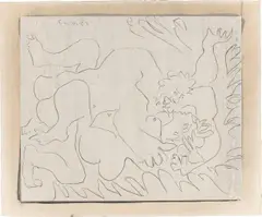 Pablo Picasso, Entreinte. I, 1963, Linolschnitt, mit Tusche gewaschen und abgespült, auf Arches-Velin