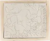 Pablo Picasso, Entreinte. I, 1963, Linolschnitt, mit Tusche gewaschen und abgespült, auf Arches-Velin