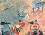 Heinrich Ehmsen, Die Paddlerin, 1931, Öl auf Pappe