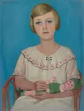 August Heitmüller, Mädchen mit Puppe, 1927, Öl auf Holz