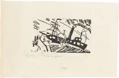 Raddampfer by Lyonel Feininger, 1918, Holzschnitt auf Japanbütten, sold Jan 2022