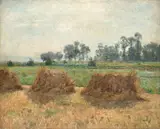 Paul Baum, Landschaft mit Korngarben bei Knokke, Um 1890, Öl auf Leinwand
