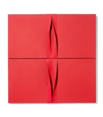Pino Manos, SINCRONICITÀ ESSENZIALE ROSSO VERO CADMIO, 2016, Mischtechnik auf Leinwand, im Acryl-Objektrahmen