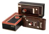 Walter Dorwin Teague, Kodak camera with original gift box and packaging, 1930, Lacquered-metal, leather bound camera, lacquered-metal tin and card packaging