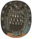 Pablo Picasso, Mat Owl Platter, 1955, White earthenware clay, decorated in engobes engraved by knife