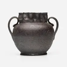 Vase by George E. Ohr, 1897-1900, glazed earthenware, sold Jan 2024