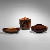 Collection of three vessels by Dan Kvitka, Rene Megroz, and Jeffrey Vamos, 1988, 1999, 2000, macassar ebony, cocobolo, sold Nov 2023