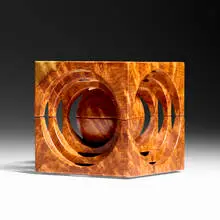 3 Step Captured Sphere by Hans Weissflog, 2009, amboyna burl, sold Nov 2023