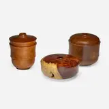 Dan Kvitka, Collection of three vessels, 1990-92, fustic, vera wood, grenadillo burl