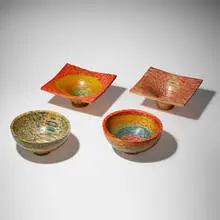 Howard Lewin, Collection of four vases and bowls, 1991, dyed maple