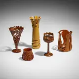 Nikolai Ossipov, Collection of five Art Nouveau vessels, 1995, 1998, mahogany, jelutong, walnut