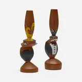 Mark Sfirri, Multiple Axis candlesticks, set of two, 1994, painted mahogany