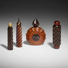Jon Sauer, Collection of four ornamental boxes, 2016, blackwood, nutwood, bloodwood, cocobolo, putumuju