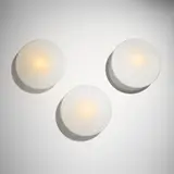 Arne Jacobsen, AJ Eklipta wall lamps for Rødovre Town Hall, set of three, 1959, painted aluminum, milk glass