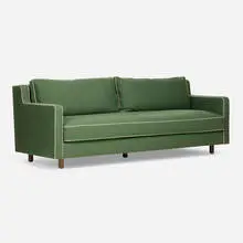 Jonas, Custom sofa, c. 2015, Loro Piana Altali Unito upholstery, French polished walnut