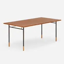 Nyhavn desk by Finn Juhl, teak, enameled steel, sold Nov 2025