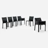 Mario Bellini, Cab chairs, set of six, leather over enameled steel, plastic