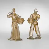 Barovier & attribution Toso, Figural candle holders, set of two, c. 1935, glass with gold leaf inclusions