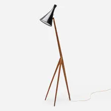 Östen Kristiansson, Tripod floor lamp, c. 1960, teak, enameled aluminum, brass