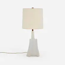 Gordon and Jane Martz, Table lamp, model 239-28, c. 1965, glazed stoneware, walnut, linen shade