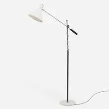 Arteluce, Adjustable floor lamp, c. 1955, enameled aluminum and steel, marble, chrome-plated steel, leather