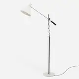 Arteluce, Adjustable floor lamp, c. 1955, enameled aluminum and steel, marble, chrome-plated steel, leather