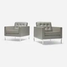 Florence Knoll, Lounge chairs, pair, leather, chrome-plated steel