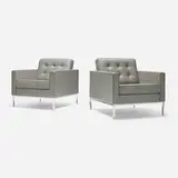 Florence Knoll, Lounge chairs, pair, leather, chrome-plated steel