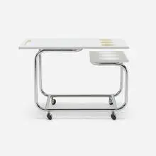 Modern, Bar cart, c. 1985, chrome-plated steel, laminate over wood