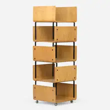 Roger Legrand, Pan-U Modular System bookcase, 1964, molded ash plywood, enameled steel, casters
