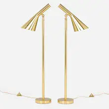 Contemporary, Floor lamps, pair, polished and enameled brass, steel