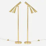 Contemporary, Floor lamps, pair, polished and enameled brass, steel
