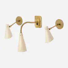 Giuseppe Ostuni, Sconces, pair, c. 1955, brass, enameled aluminum
