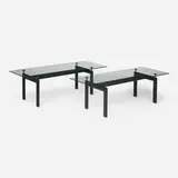 Dining tables model LC6, pair by Pierre Jeanneret and Le Corbusier Charlotte Perriand, enameled steel, glass, rubber, sold Nov 2025