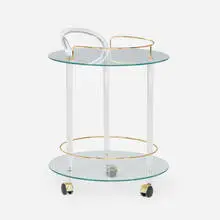 Modern, Bar cart, c. 1975, Lucite, glass, brass, brass-plated steel