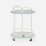 Modern, Bar cart, c. 1975, Lucite, glass, brass, brass-plated steel