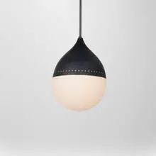 Stilnovo, Hanging lamp, c. 1955, enameled aluminum and steel, frosted milk glass