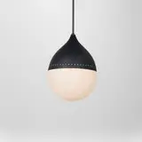 Stilnovo, Hanging lamp, c. 1955, enameled aluminum and steel, frosted milk glass