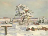 Harald Pryn, Landscape with snow laden tree, Marum , Denmark, oil on canvas