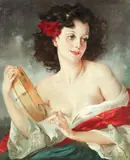 Mária Szánthó, Portrait of a girl playing a tambourine, oil on canvas