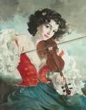 Mária Szánthó, The gypsy fidler, oil on canvas