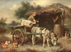 Walter Hunt, Figure and farmyard animals, oil on canvas