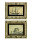 Samuel Atkins, Shipping scenes, a pair, pen and ink and watercolour, one with elements of collage