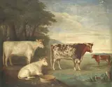 Four cattle in a landscape by Early 19th Century English School, oil on canvas, offered Feb 2018